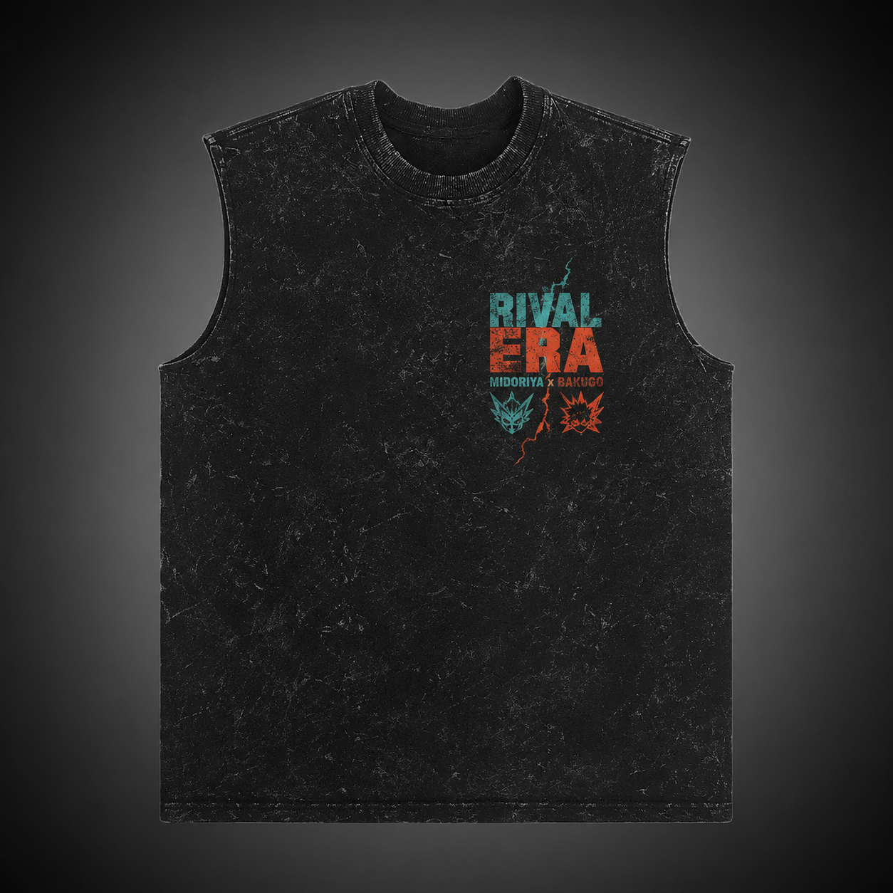 Washed black tank top with Izuku Midoriya, Katsuki Bakugo My Hero Academia Rival Era graphic – photo 2