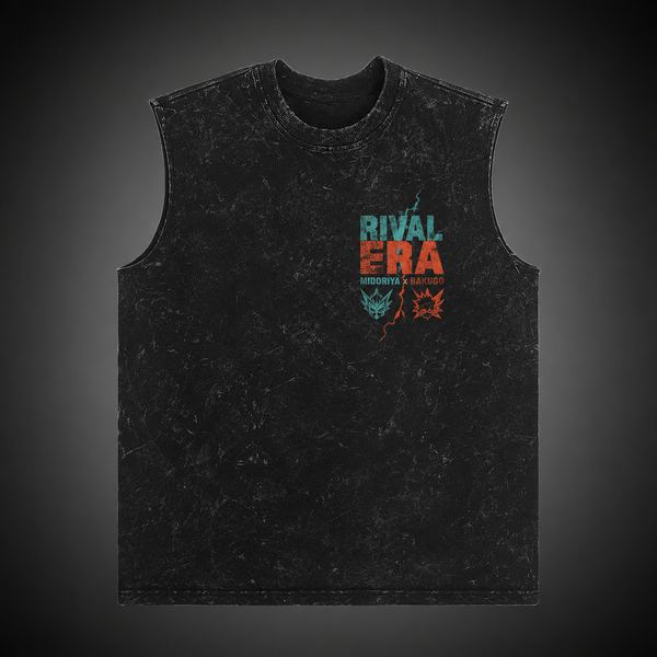 Washed black tank top with Izuku Midoriya, Katsuki Bakugo My Hero Academia Rival Era graphic – photo 2