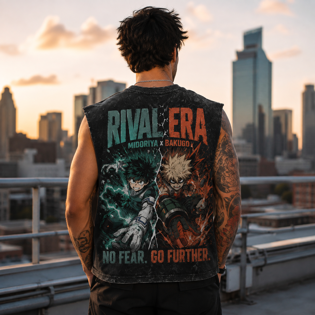 Washed black tank top with Izuku Midoriya, Katsuki Bakugo My Hero Academia Rival Era graphic – photo 3