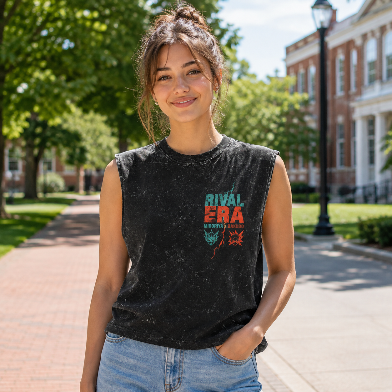 Washed black tank top with Izuku Midoriya, Katsuki Bakugo My Hero Academia Rival Era graphic – photo 4