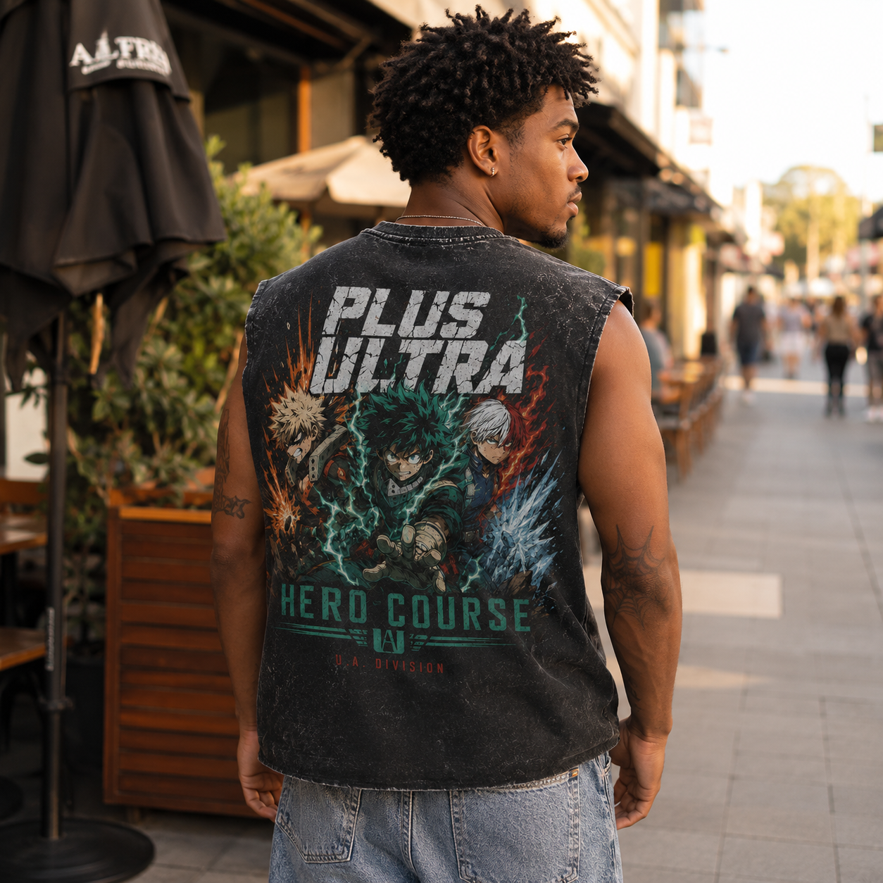Washed black tank top with Izuku Midoriya, Katsuki Bakugo, Shoto Todoroki My Hero Academia Hero Course Trio graphic – photo 3