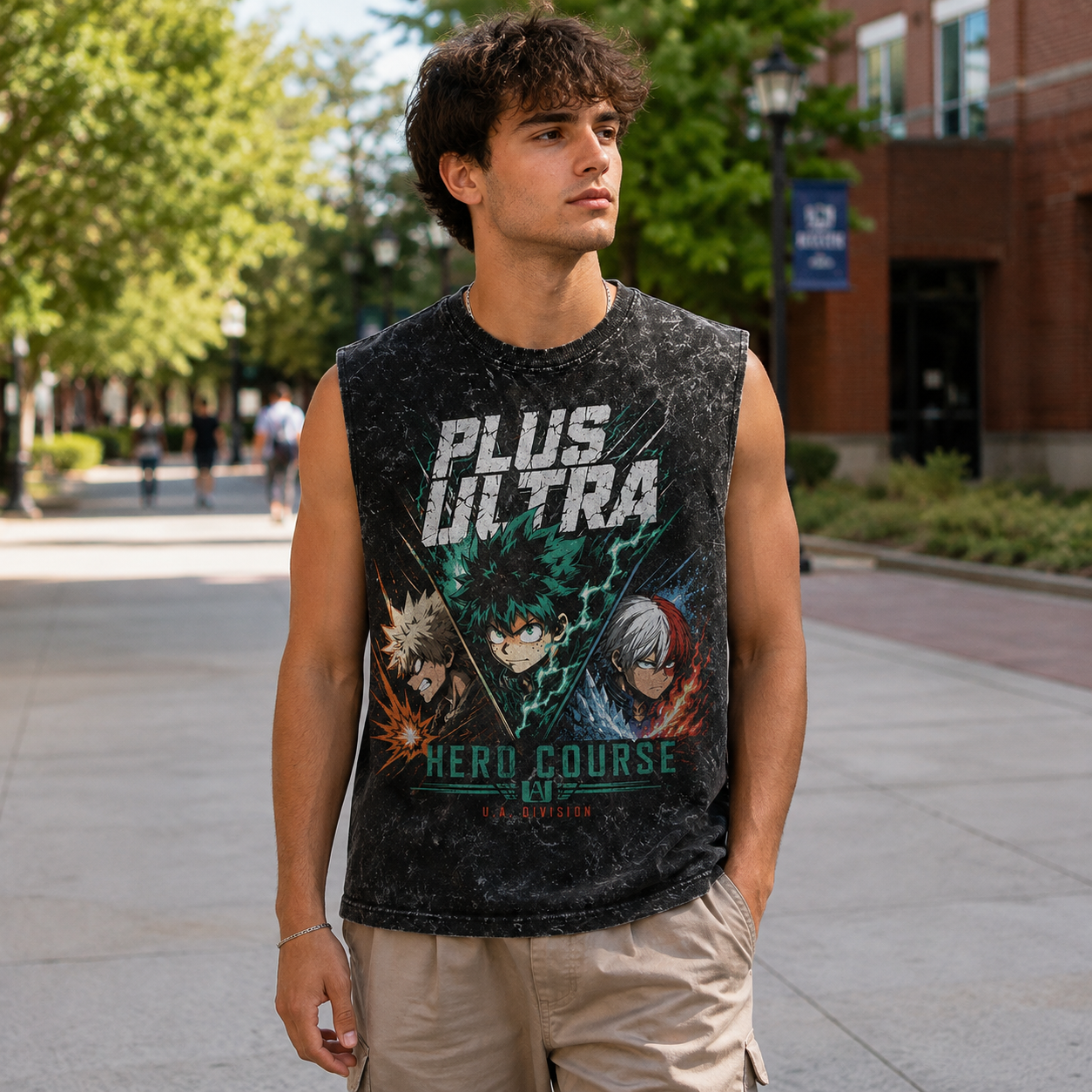 Washed black tank top with Izuku Midoriya, Katsuki Bakugo, Shoto Todoroki My Hero Academia Hero Course Trio graphic – photo 4