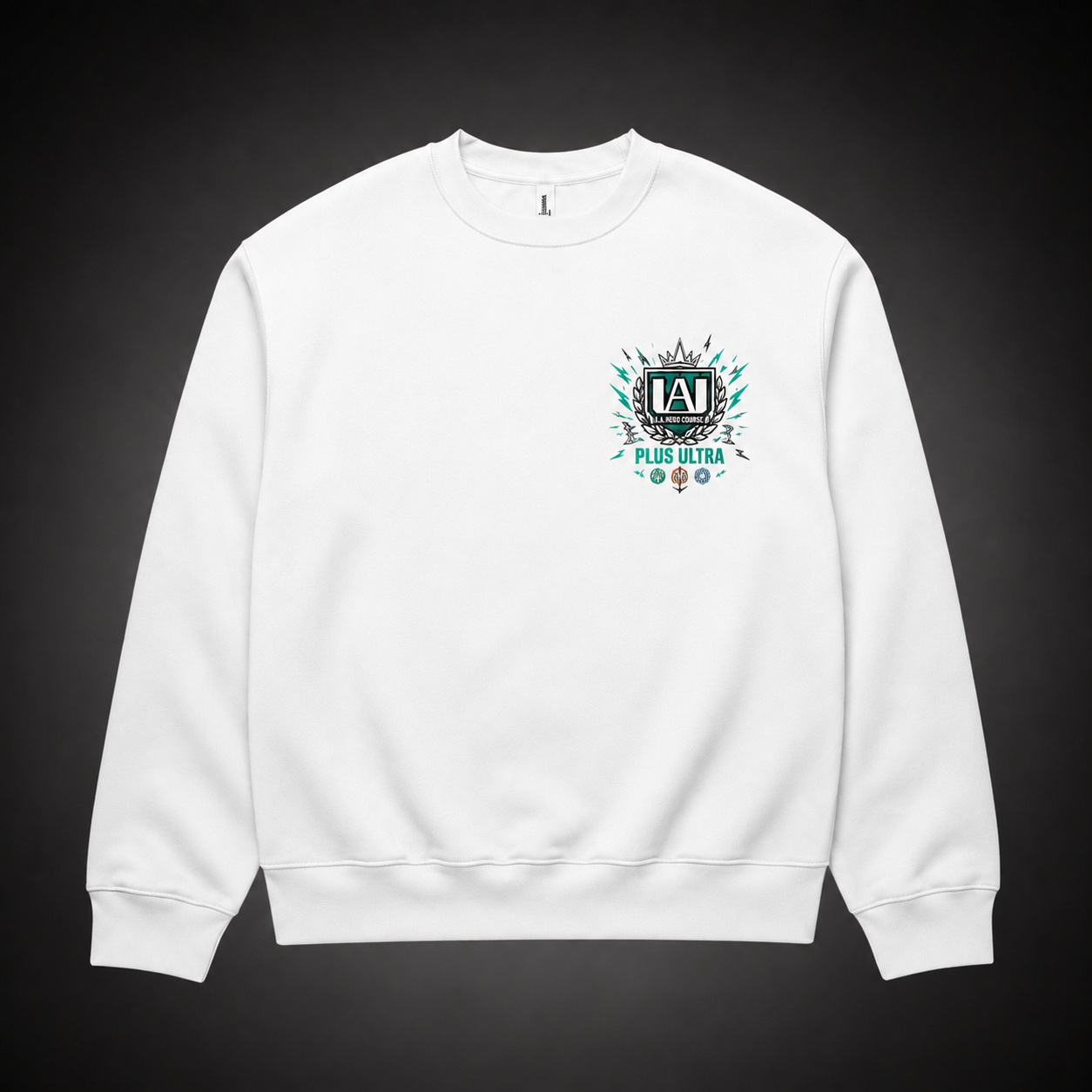 White sweatshirt with Izuku Midoriya, Katsuki Bakugo, Shoto Todoroki My Hero Academia Trio Panels graphic – photo 2