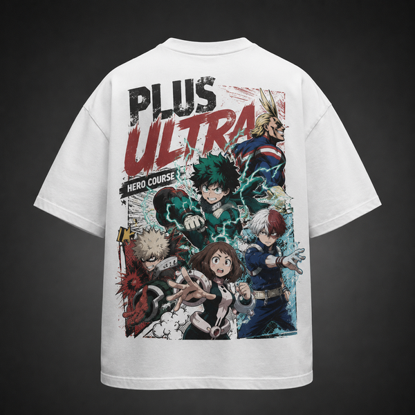 White t-shirt with Izuku Midoriya, Katsuki Bakugo, Shoto Todoroki, Ochaco Uraraka, All Might My Hero Academia Plus Ultra Squad graphic – photo 1