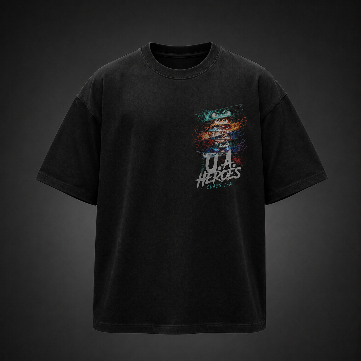 Black t-shirt with Izuku Midoriya, Katsuki Bakugo, Shoto Todoroki, Ochaco Uraraka, Tenya Iida, Eijiro Kirishima, Tsuyu Asui My Hero Academia Heroic Eyes graphic – photo 2