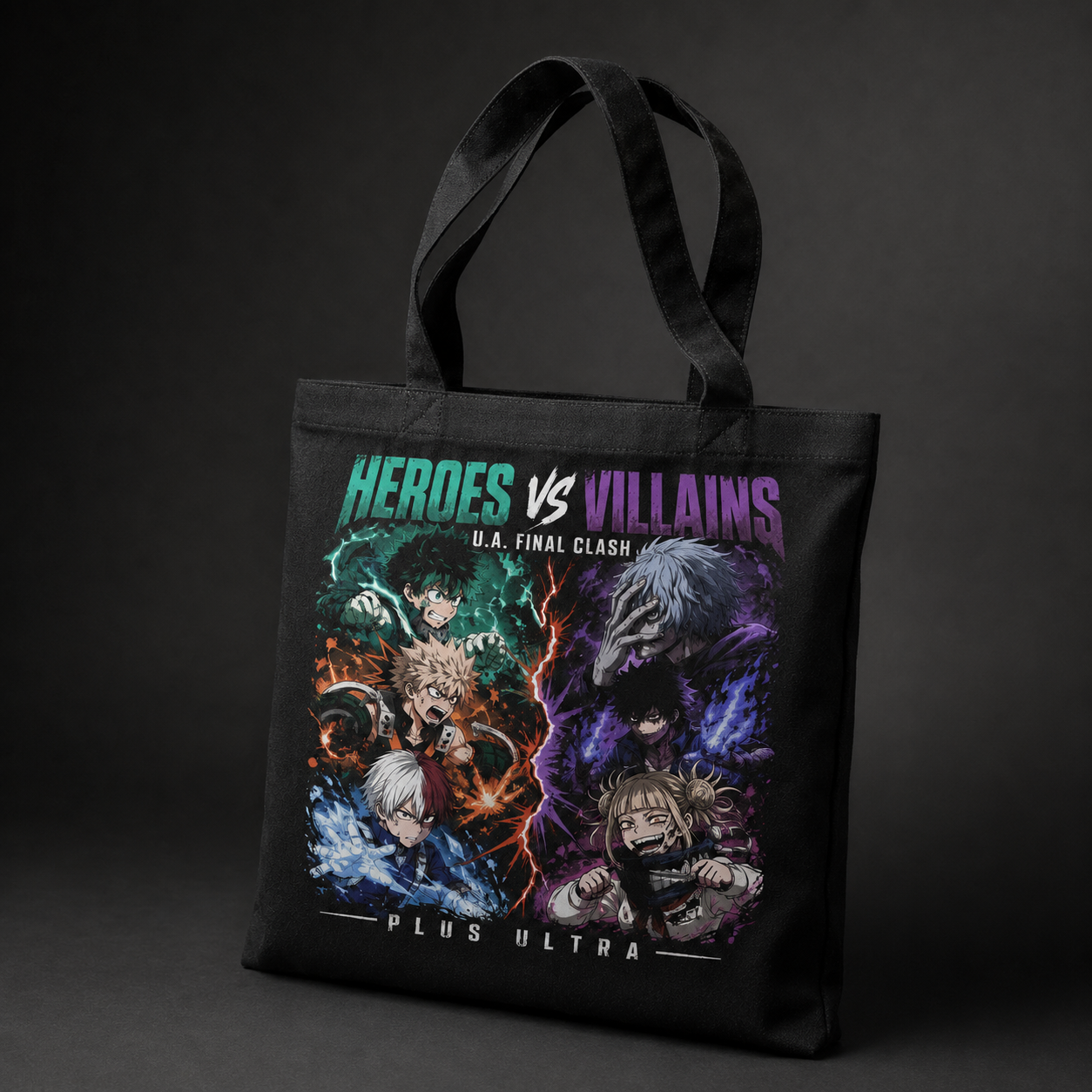 Black tote bag with Izuku Midoriya, Katsuki Bakugo, Shoto Todoroki, Tomura Shigaraki, Dabi, Himiko Toga My Hero Academia Heroes Vs Villains graphic – photo 2