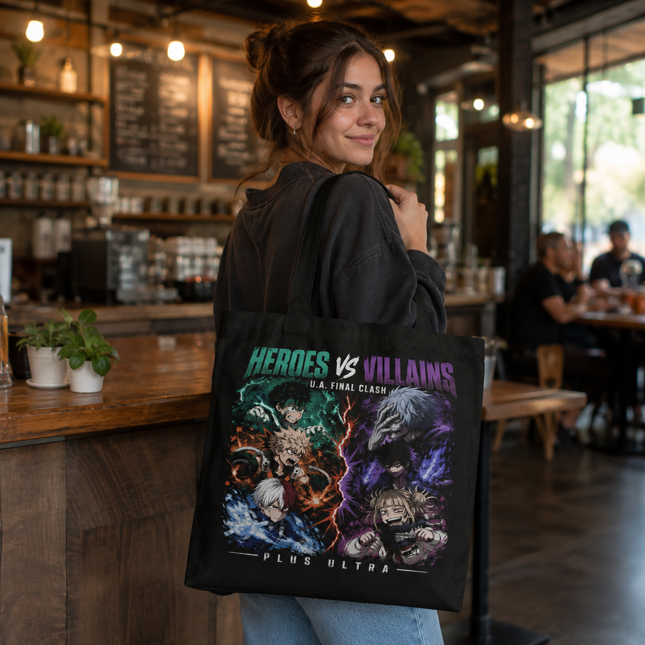 Black tote bag with Izuku Midoriya, Katsuki Bakugo, Shoto Todoroki, Tomura Shigaraki, Dabi, Himiko Toga My Hero Academia Heroes Vs Villains graphic – photo 4