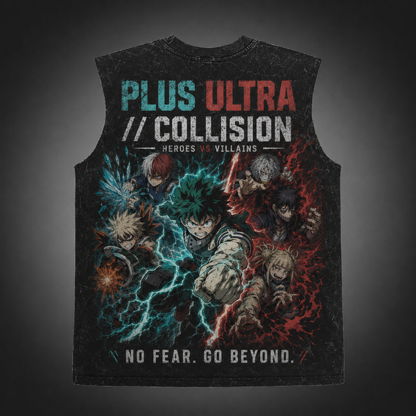 Washed black tank top with Izuku Midoriya, Katsuki Bakugo, Shoto Todoroki, Tomura Shigaraki, Dabi, Himiko Toga My Hero Academia Plus Ultra Collision graphic – photo 1