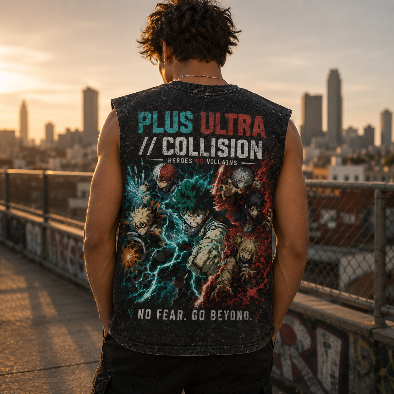 Washed black tank top with Izuku Midoriya, Katsuki Bakugo, Shoto Todoroki, Tomura Shigaraki, Dabi, Himiko Toga My Hero Academia Plus Ultra Collision graphic – photo 3
