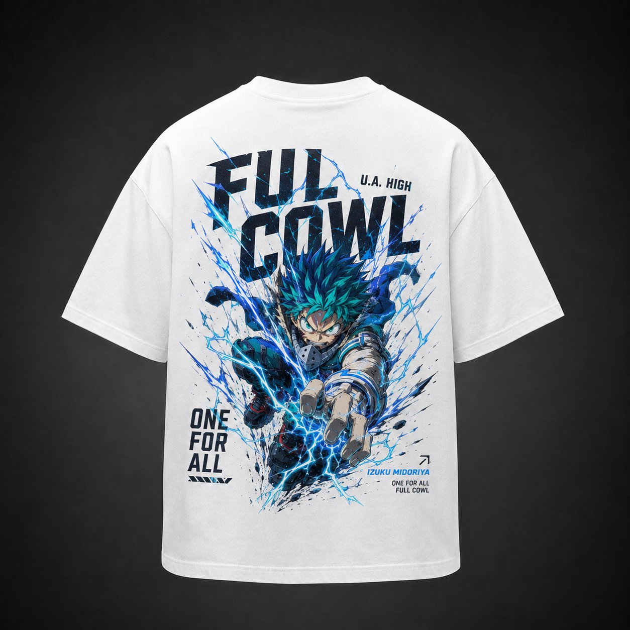 White t-shirt with Izuku Midoriya My Hero Academia Blue Cowl Blast graphic – photo 1