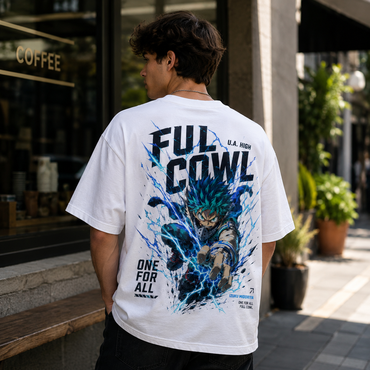 White t-shirt with Izuku Midoriya My Hero Academia Blue Cowl Blast graphic – photo 3