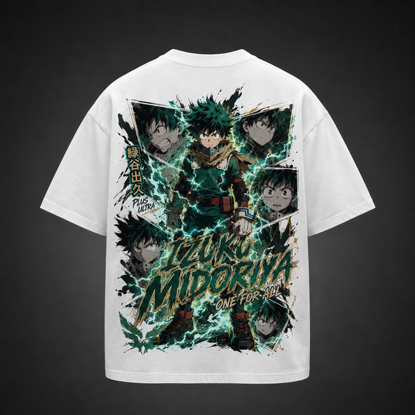 White t-shirt with Izuku Midoriya My Hero Academia Midoriya Collage graphic – photo 1