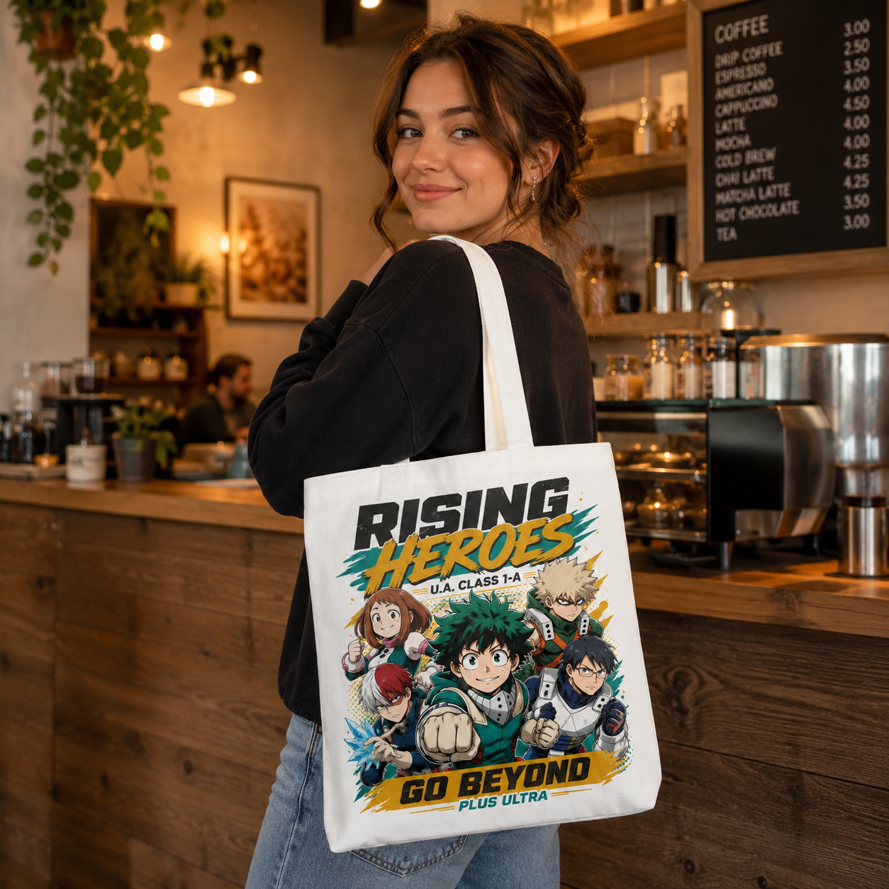 Natural tote bag with Izuku Midoriya, Ochaco Uraraka, Katsuki Bakugo, Shoto Todoroki, Tenya Iida My Hero Academia Rising Heroes graphic – photo 4