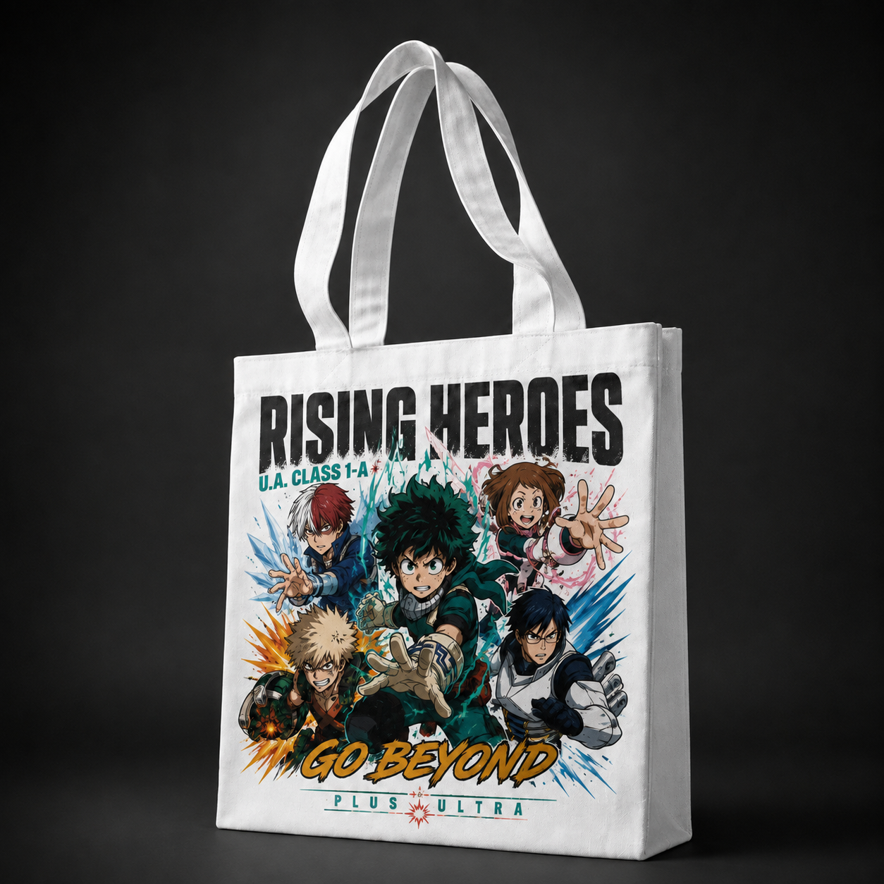 Natural tote bag with Izuku Midoriya, Shoto Todoroki, Ochaco Uraraka, Katsuki Bakugo, Tenya Iida My Hero Academia Go Beyond graphic – photo 2