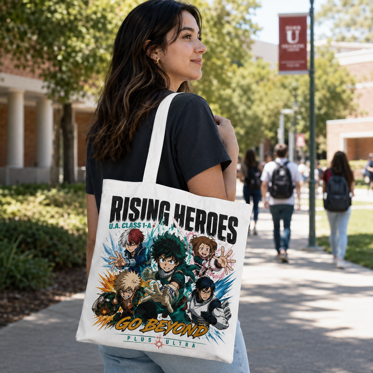 Natural tote bag with Izuku Midoriya, Shoto Todoroki, Ochaco Uraraka, Katsuki Bakugo, Tenya Iida My Hero Academia Go Beyond graphic – photo 3