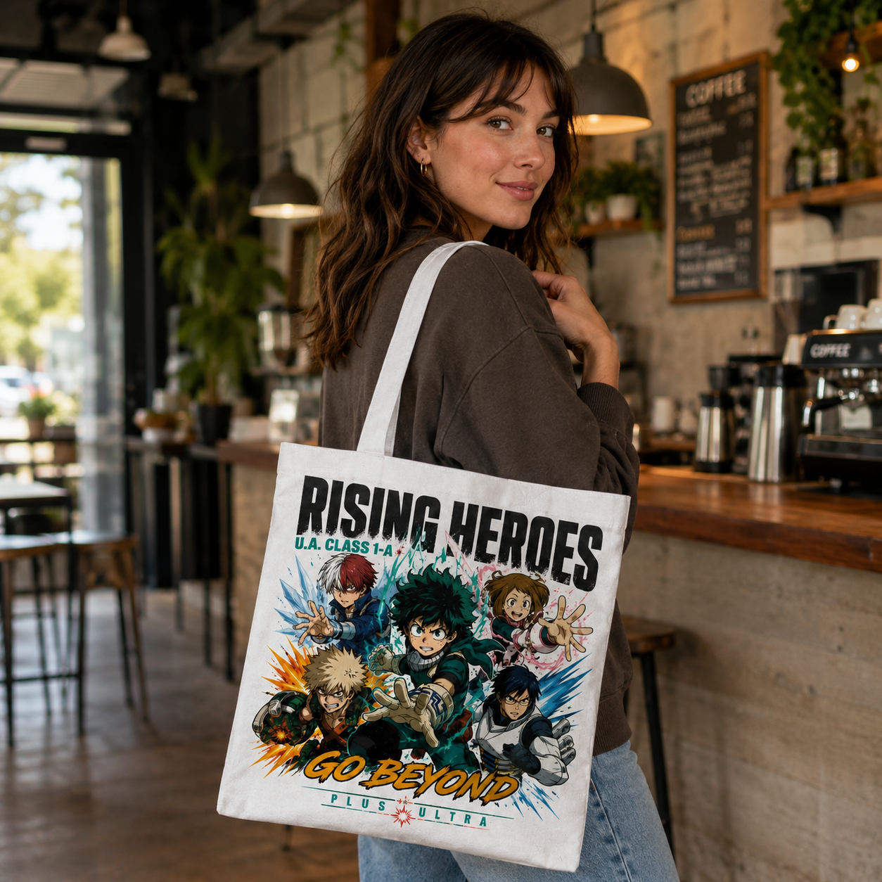 Natural tote bag with Izuku Midoriya, Shoto Todoroki, Ochaco Uraraka, Katsuki Bakugo, Tenya Iida My Hero Academia Go Beyond graphic – photo 4