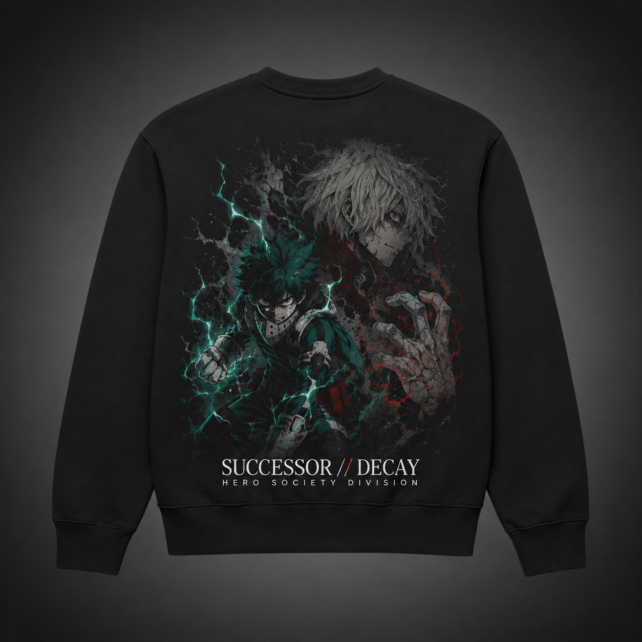 Black sweatshirt with Izuku Midoriya, Tomura Shigaraki My Hero Academia Successor Decay graphic – photo 1