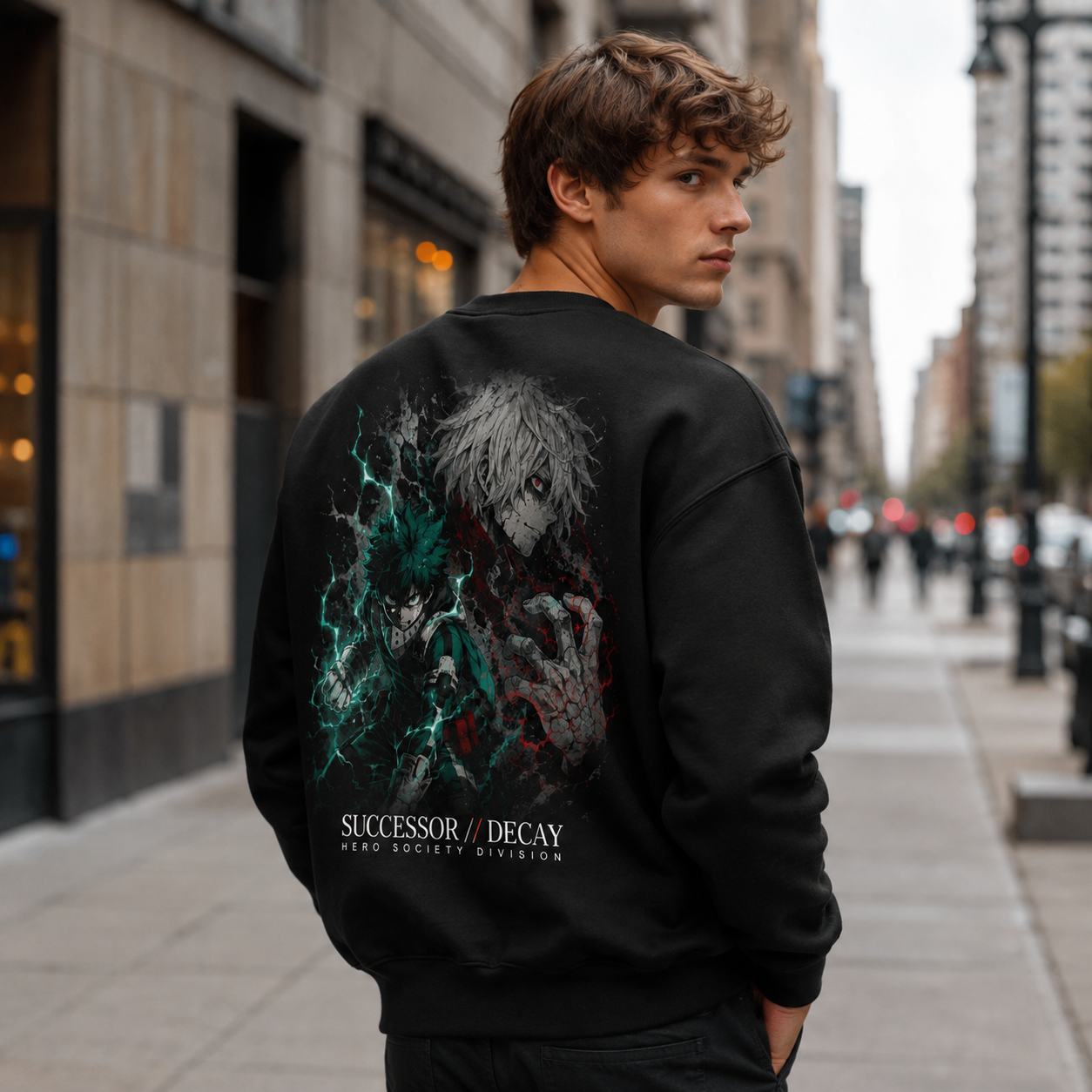 Black sweatshirt with Izuku Midoriya, Tomura Shigaraki My Hero Academia Successor Decay graphic – photo 3