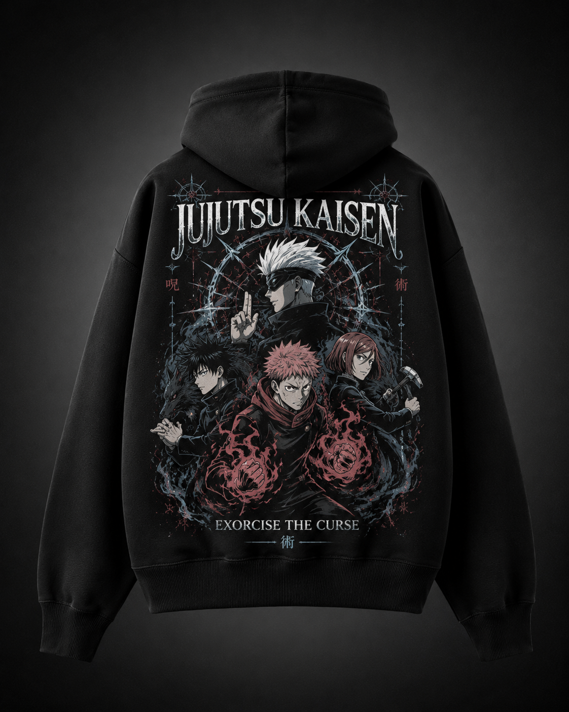 Black hoodie with Jujutsu Kaisen Exorcise The Curse graphic – photo 1