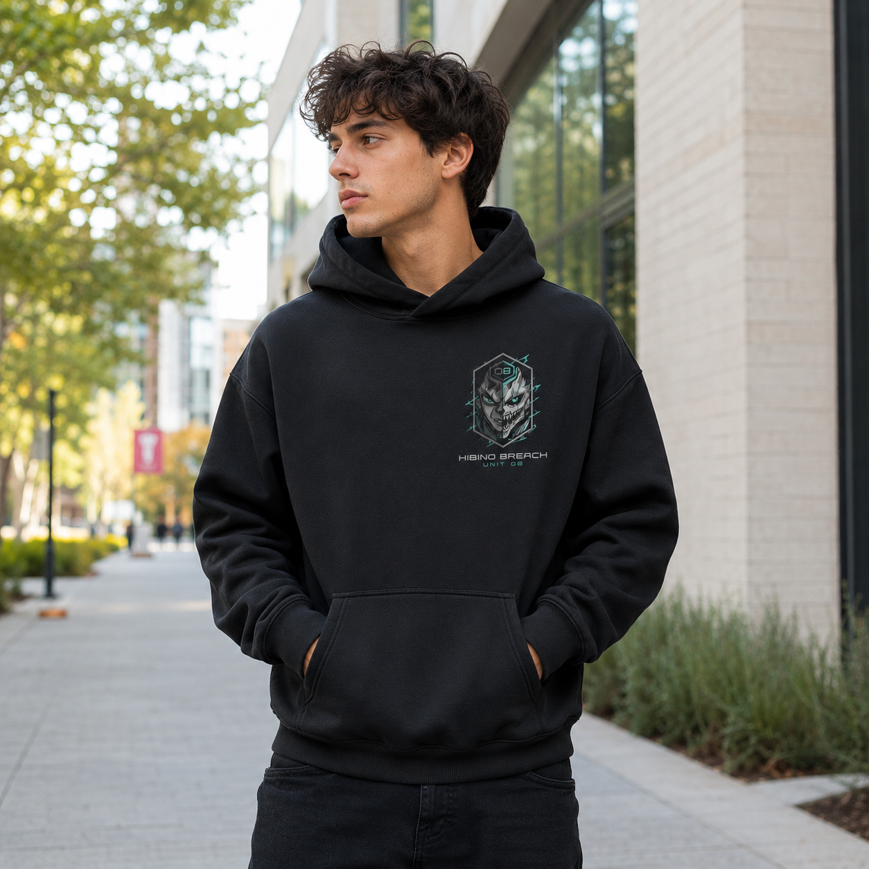 Black hoodie with Kafka Hibino Kaiju No. 8 Breach Form graphic – photo 4