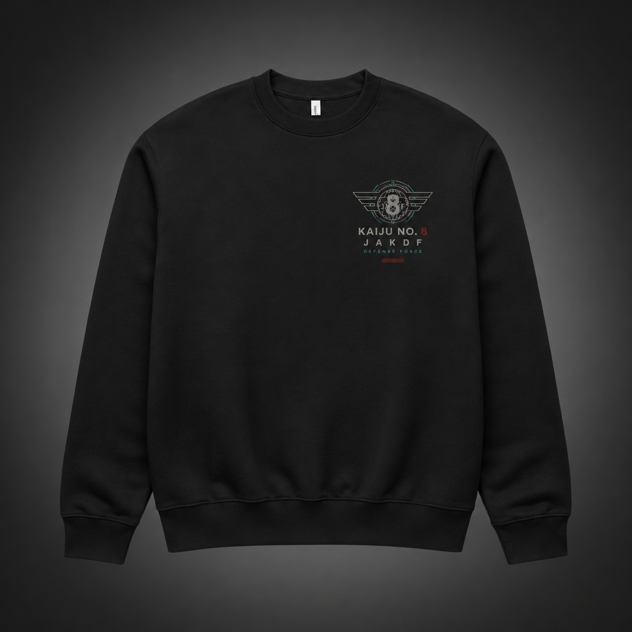 Black sweatshirt with Kafka Hibino Kaiju No. 8 Defense Force Division 03 graphic – photo 2