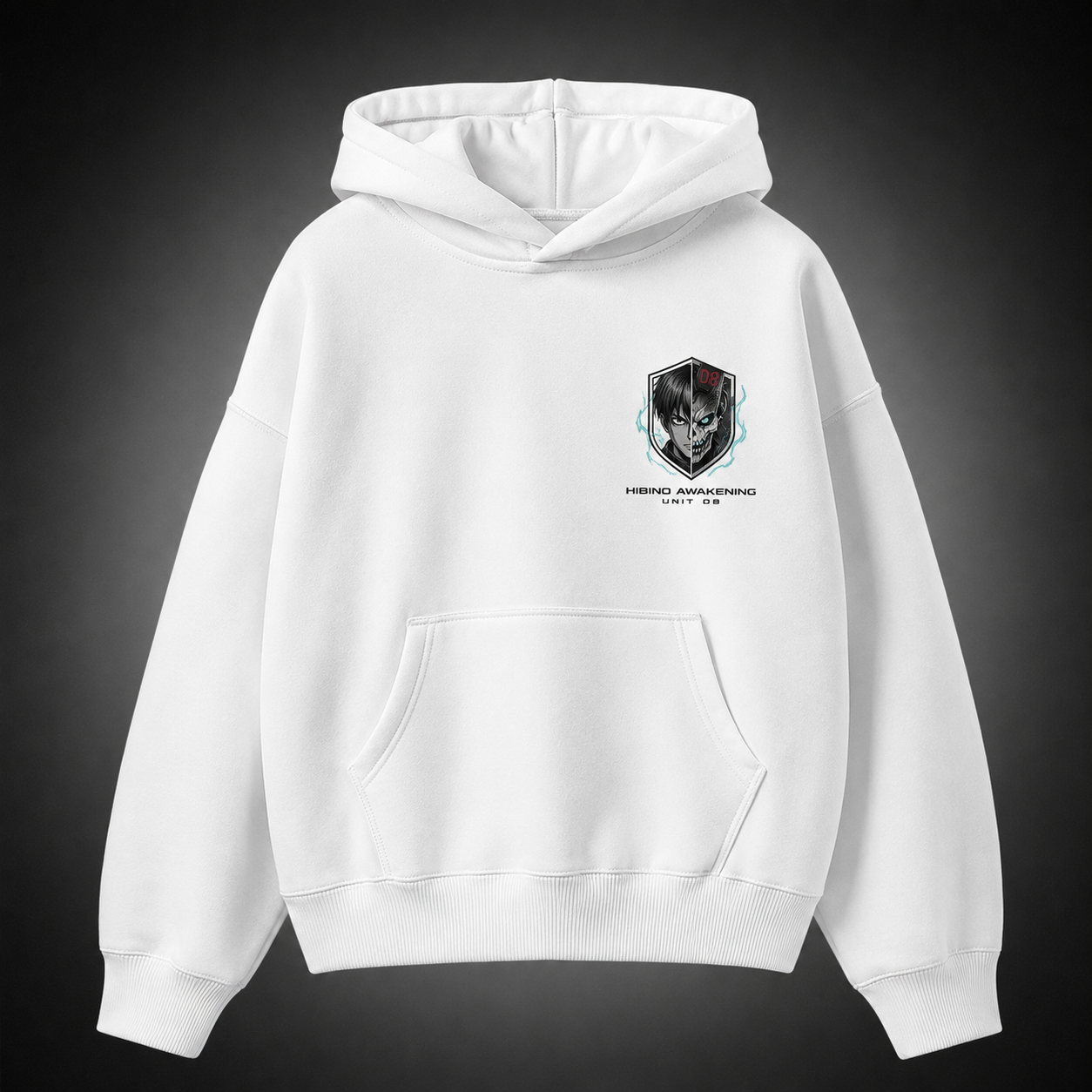 White hoodie with Kafka Hibino Kaiju No. 8 No. 08 Awakening graphic – photo 2
