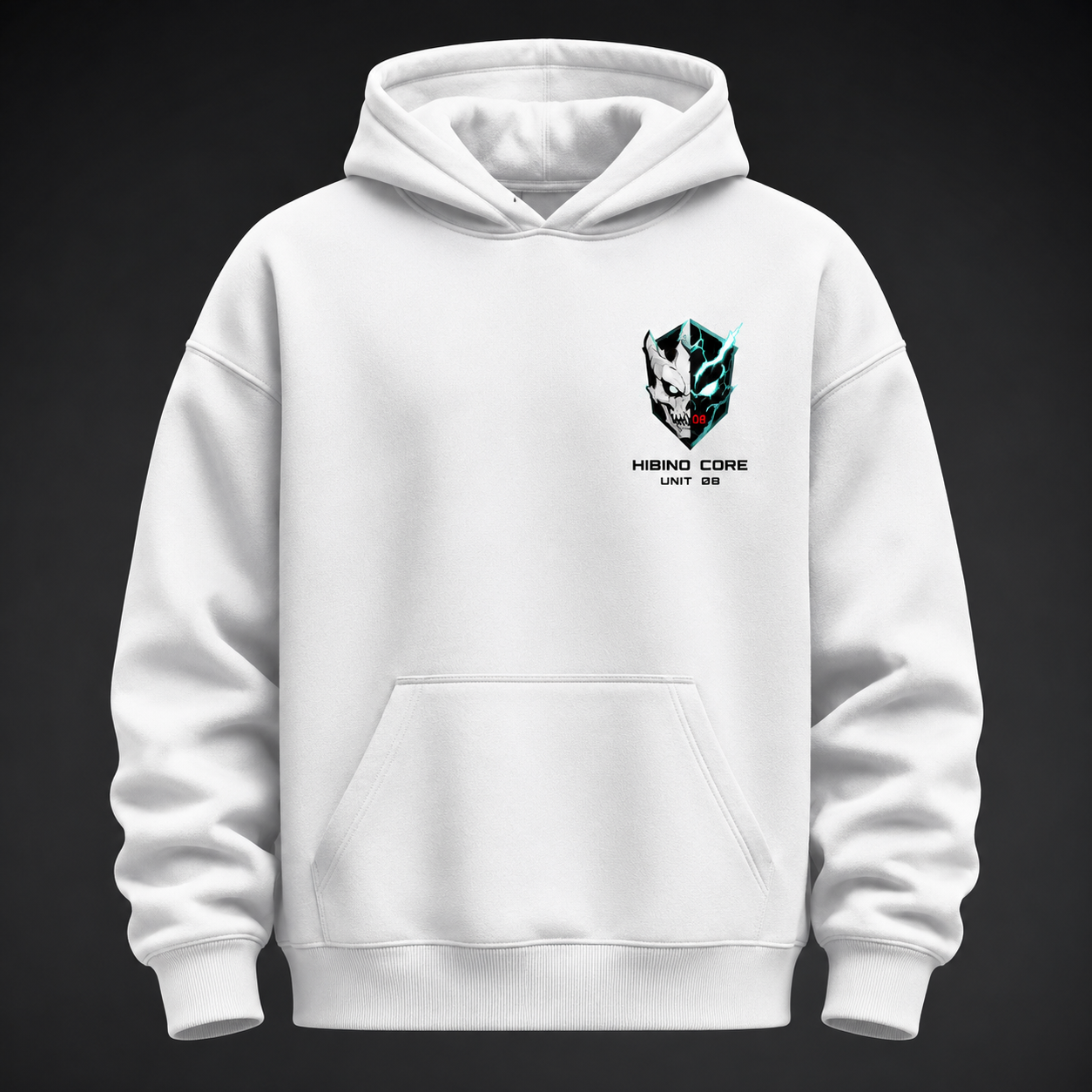 White hoodie with Kafka Hibino Kaiju No. 8 Strike Mode graphic – photo 2