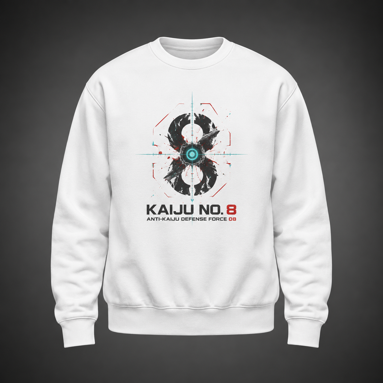White sweatshirt with Kafka Hibino Kaiju No. 8 Threat Level Undefined graphic – photo 2