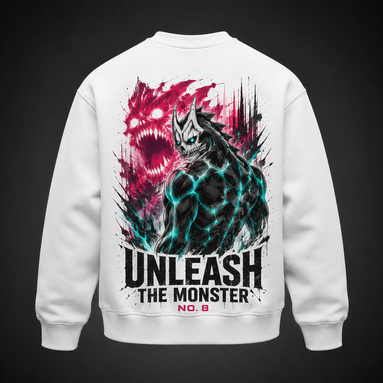 White sweatshirt with Kafka Hibino Kaiju No. 8 Unleash The Monster graphic – photo 1