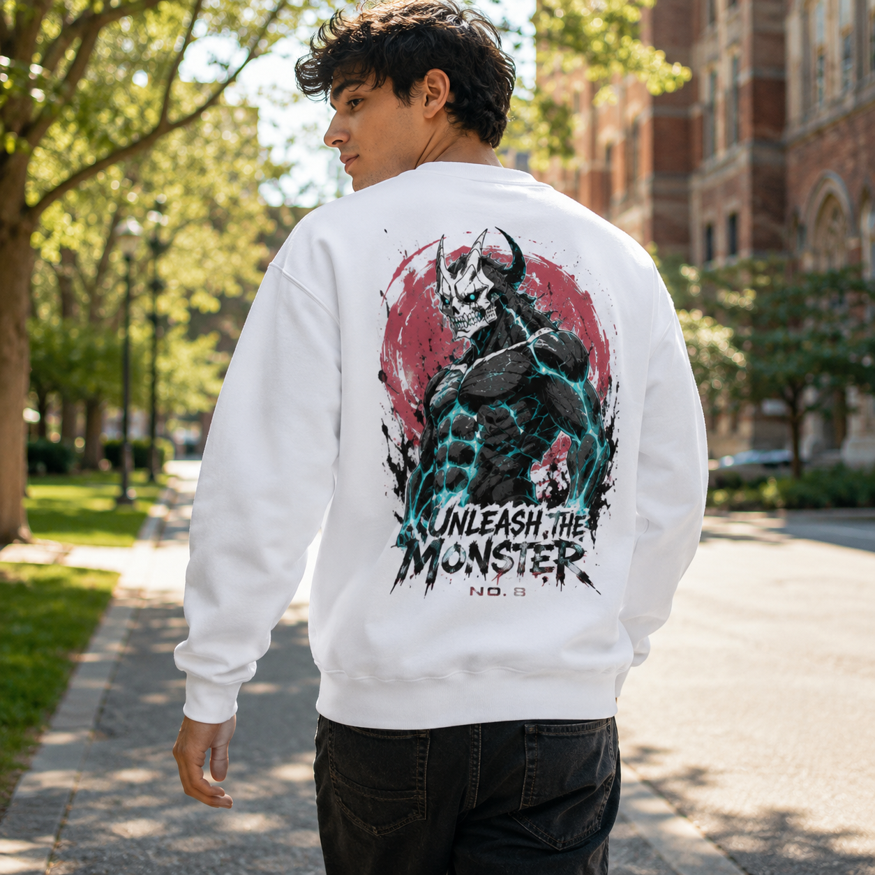 White sweatshirt with Kafka Hibino Kaiju No. 8 Unleash The Monster graphic – photo 3