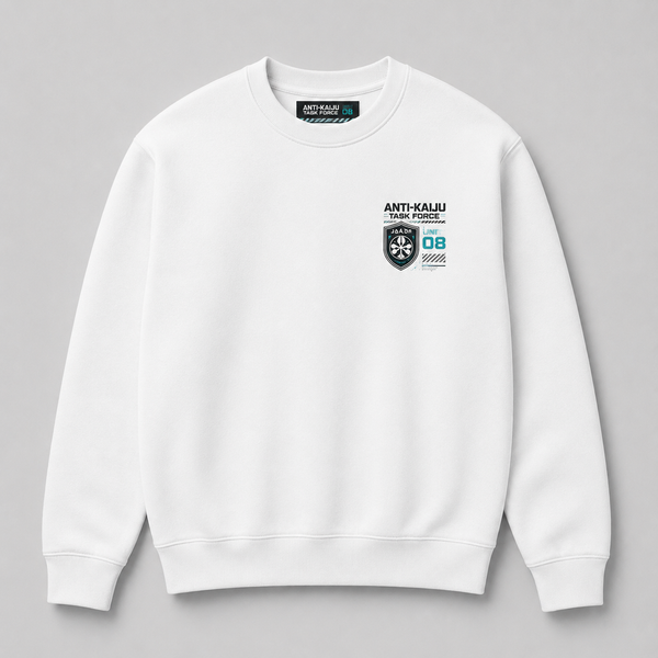 White sweatshirt with Kafka Hibino & Mina Ashiro Kaiju No. 8 Anti-Kaiju Task Force graphic – photo 2