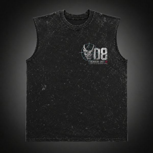 Washed black tank top with Kaiju No. 8 Berserk Mode graphic – photo 1