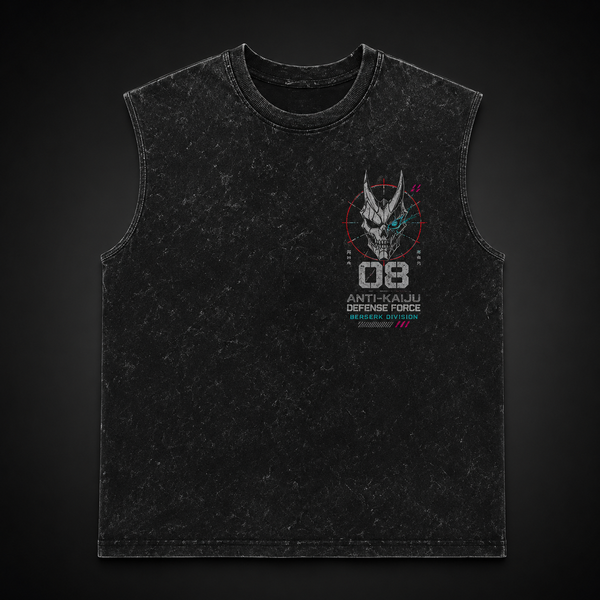 Washed black tank top with Kaiju No. 8 Berserk Onslaught graphic – photo 1