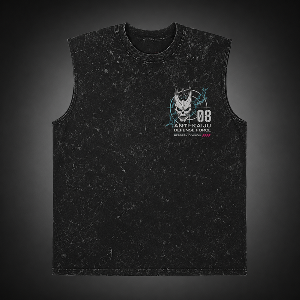 Washed black tank top with Kaiju No. 8 Berserk Rampage graphic – photo 1