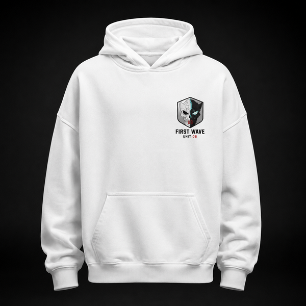 White hoodie with Kaiju No. 8 First Wave Defense graphic – photo 2