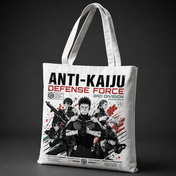 Natural tote bag with Kaiju No. 8 Third Division Squad graphic – photo 2