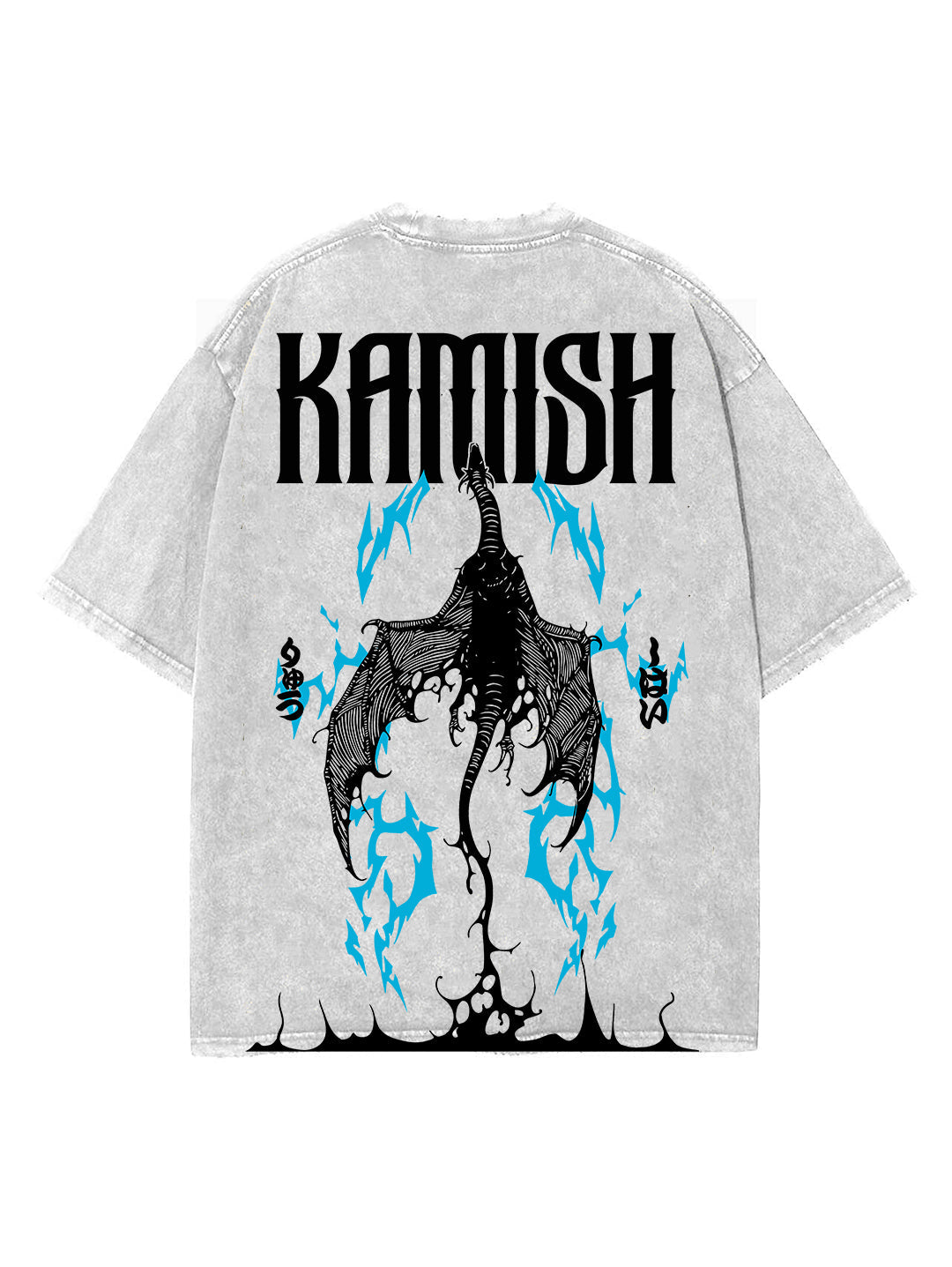 Washed white t-shirt with Kamish Solo Leveling Dragon Sovereign graphic – photo 1