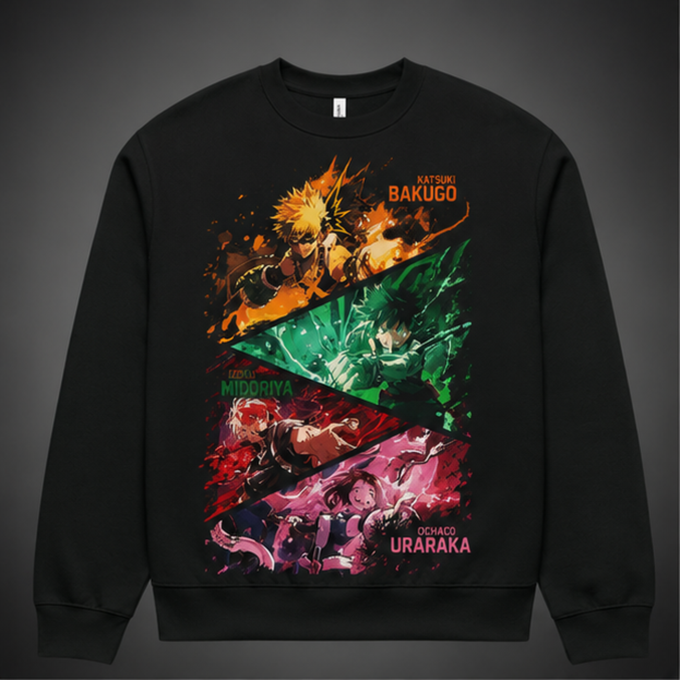 Black sweatshirt with Katsuki Bakugo, Izuku Midoriya, Shoto Todoroki, Ochaco Uraraka My Hero Academia Plus Ultra Shards graphic – photo 2