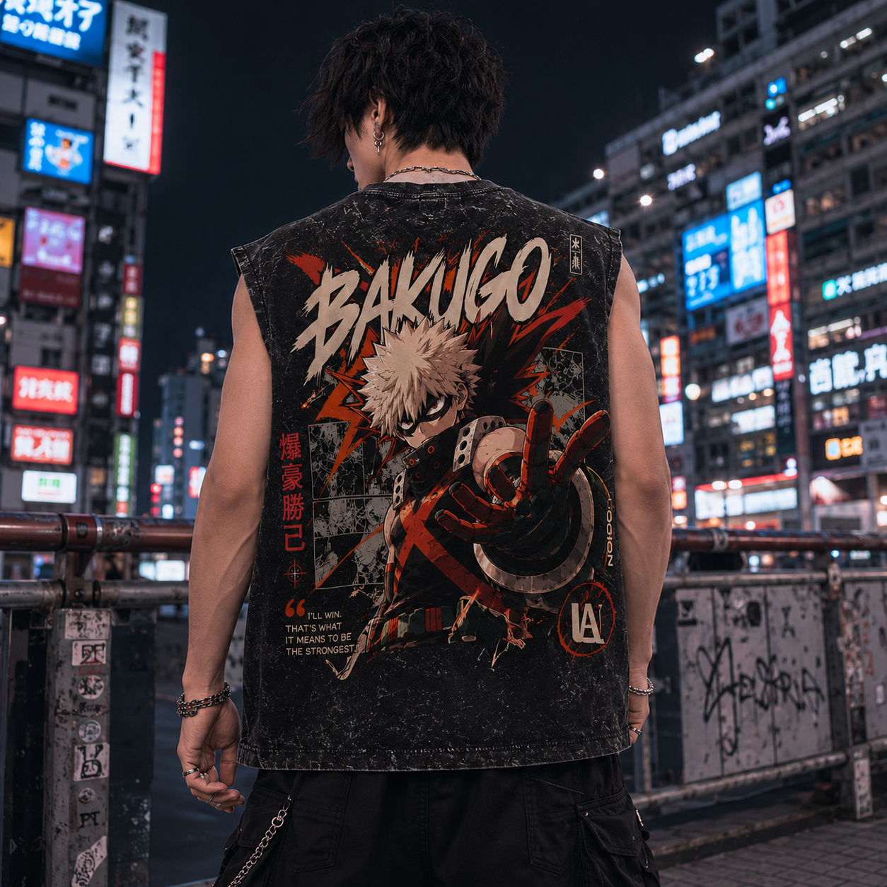 Washed black tank top with Katsuki Bakugo My Hero Academia Bakugo The Strongest graphic – photo 3