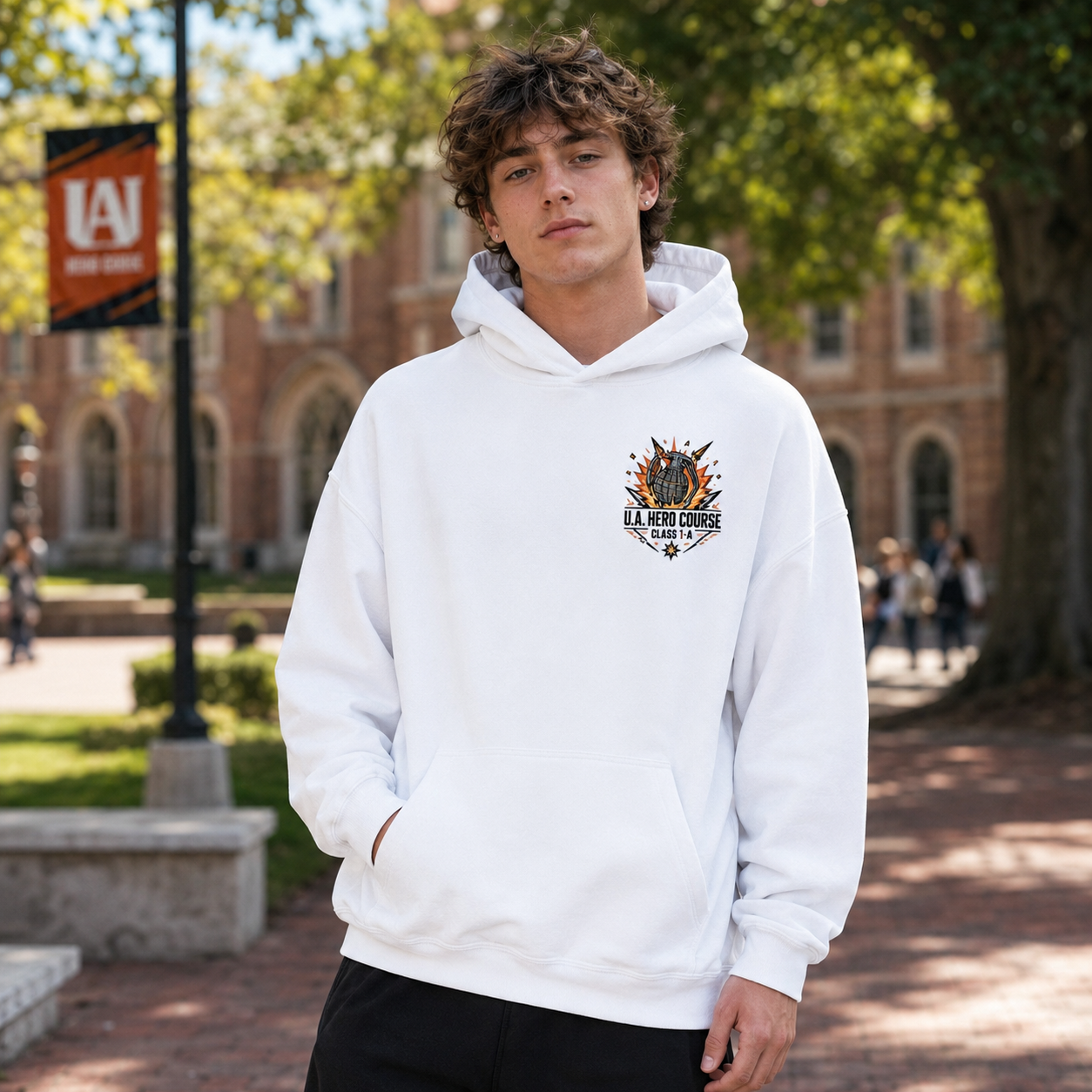 White hoodie with Katsuki Bakugo My Hero Academia Blast Rush graphic – photo 4