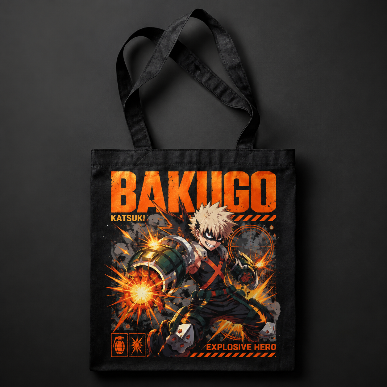 Black tote bag with Katsuki Bakugo My Hero Academia Explosive Hero graphic – photo 1