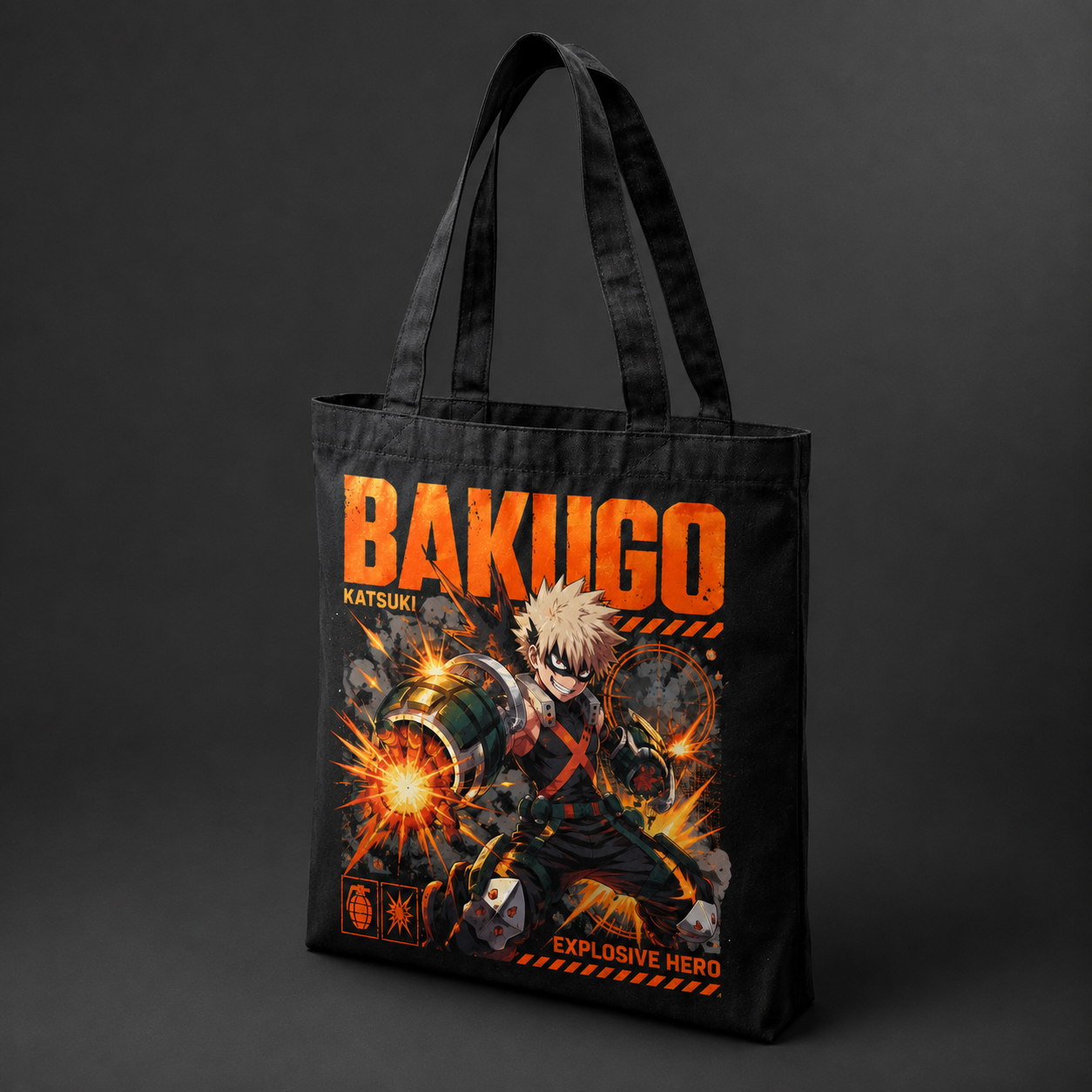 Black tote bag with Katsuki Bakugo My Hero Academia Explosive Hero graphic – photo 2
