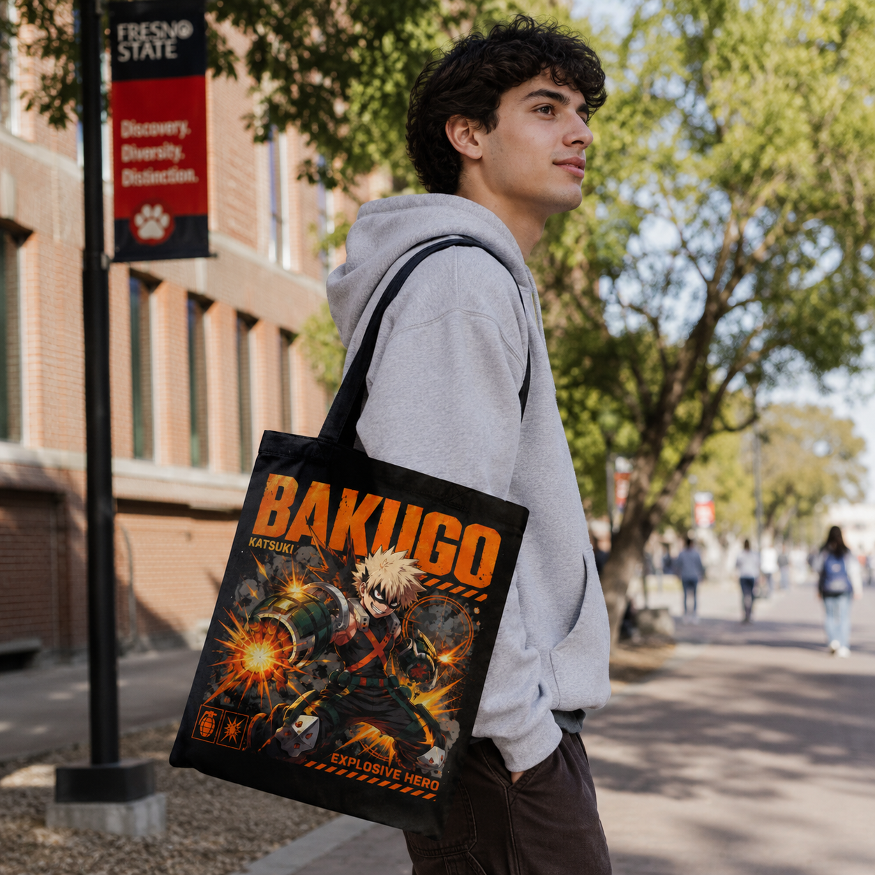 Black tote bag with Katsuki Bakugo My Hero Academia Explosive Hero graphic – photo 3