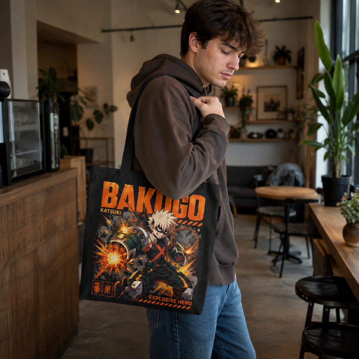 Black tote bag with Katsuki Bakugo My Hero Academia Explosive Hero graphic – photo 4
