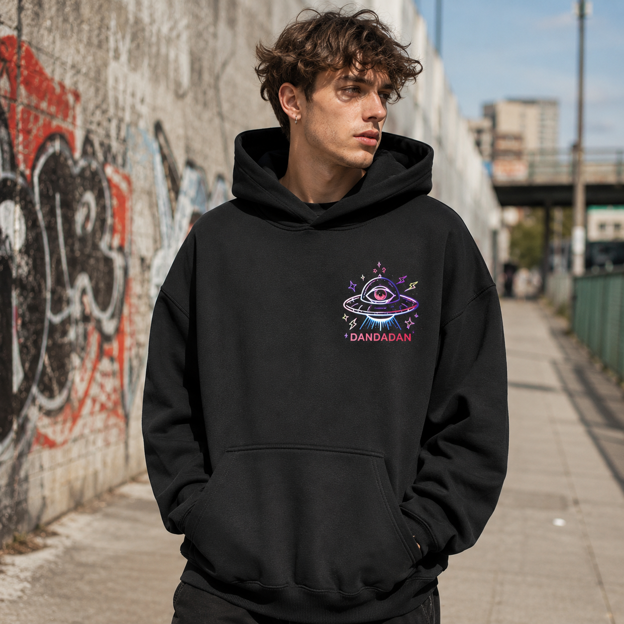 Black hoodie with Ken Takakura & Momo Ayase Dandadan Paranormal Fever graphic – photo 4
