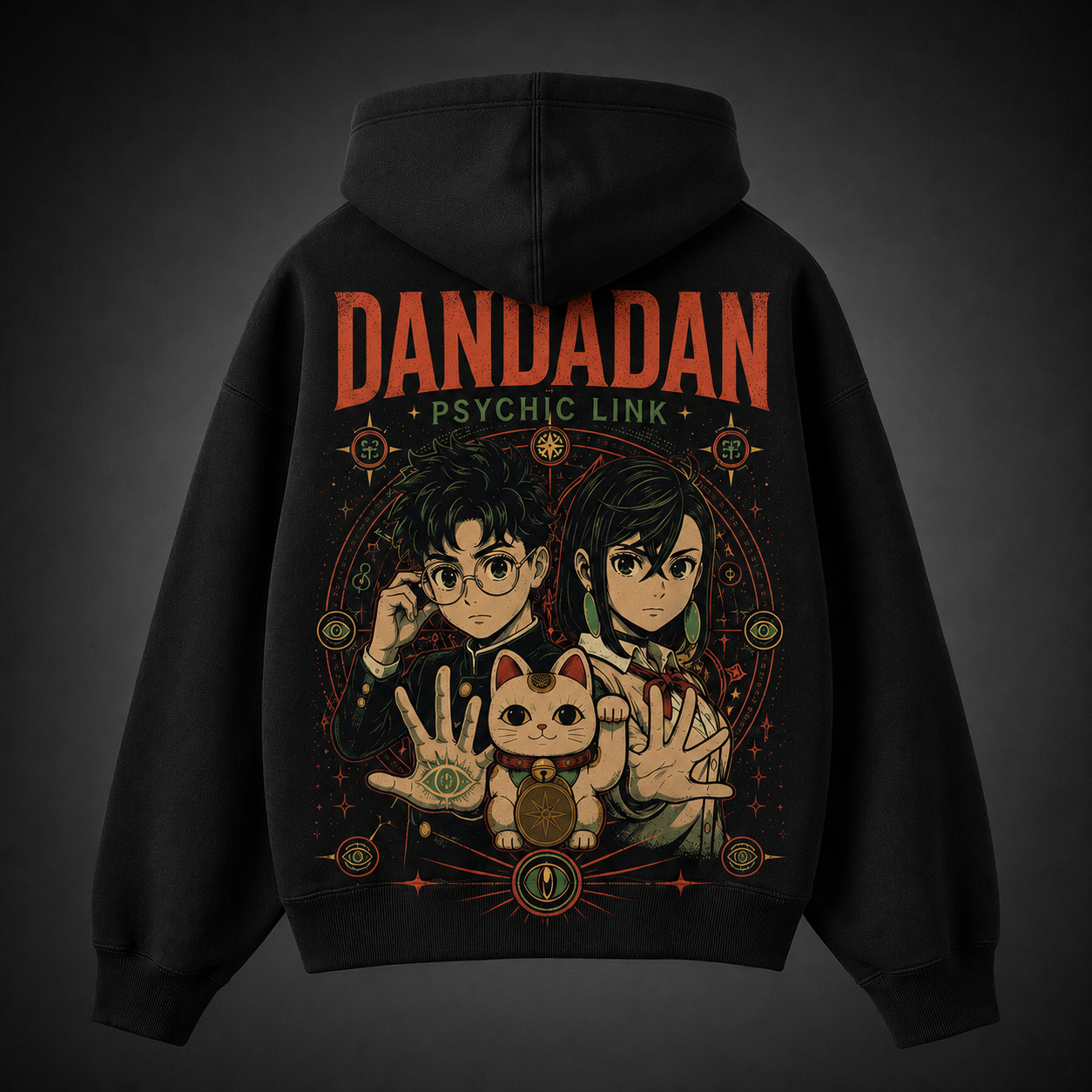 Black hoodie with Ken Takakura & Momo Ayase Dandadan Psychic Link graphic – photo 1