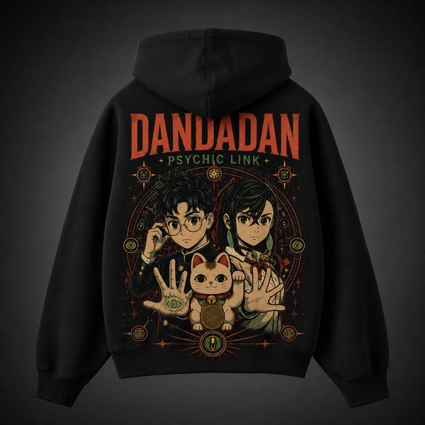 Black hoodie with Ken Takakura & Momo Ayase Dandadan Psychic Link graphic – photo 1