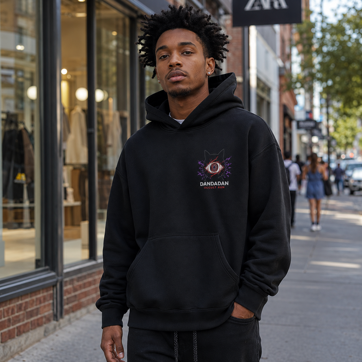 Black hoodie with Ken Takakura & Momo Ayase Dandadan Spirits And Aliens graphic – photo 3