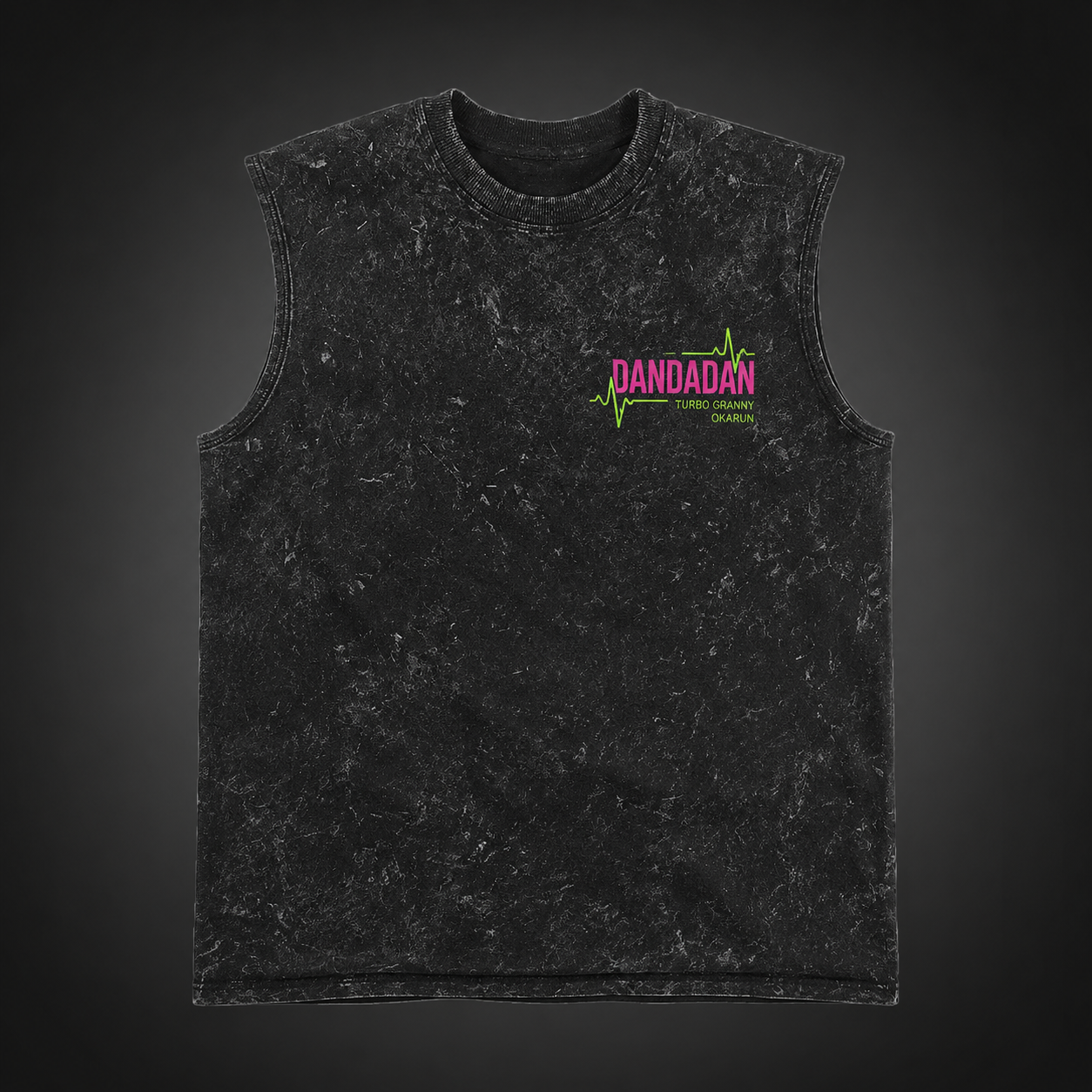 Washed black tank top with Ken Takakura & Turbo Granny Dandadan Turbo Trio graphic – photo 2