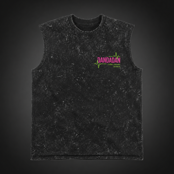 Washed black tank top with Ken Takakura & Turbo Granny Dandadan Turbo Trio graphic – photo 2